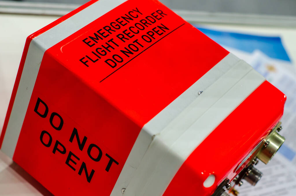 Close-up of emergency flight recorder, aka the black box